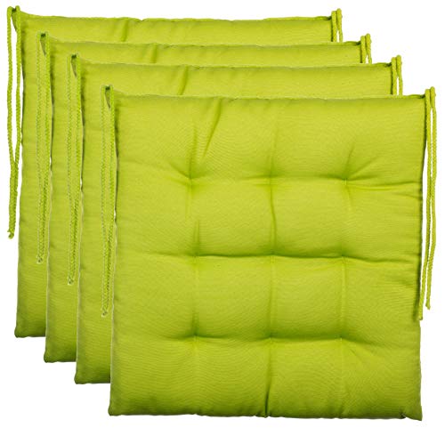 Brandsseller Cojín decorativo de asiento para silla de jardín, 9 pespuntes, varios diseños, poliéster, verde, 4er-Paket