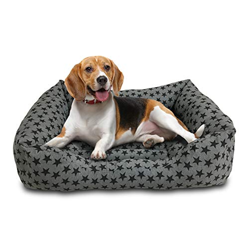 BRAVO HOME Cama para Perros Colchón Rectangular Gris con Estrellas y Bordes Salientes para Perros Pequeños, Medianos y Grandes (Tallas M,L), M-50x45cm