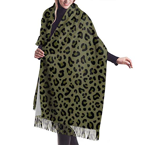 Bufanda de mujer otoño invierno Camo Leopard Print In Olive Green n Leopard Spots Bufanda clásica Bufandas de chal de abrigo de manta grande suave cálida