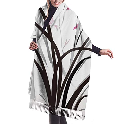 Bufanda Fringe Chal Mujer Orquídea china y mariposa exótica salvaje estilo de tinta misteriosa casa Bufanda de invierno de Cálido Grueso Otoño Invierno para navidad,accion de gracias Bufanda Fringe Chal Mujer Orquídea china y mariposa exótica salvaje estilo de tinta misteriosa casa Bufanda de invierno de Cálido Grueso Otoño Invierno para navidad,accion de gracias