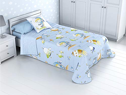 Cabetex Home - Colcha Bouti Infantil Reversible 100% con Funda de cojín y Tacto algodón Mod. Espacial (Cama de 90 cm (180x270 cm))