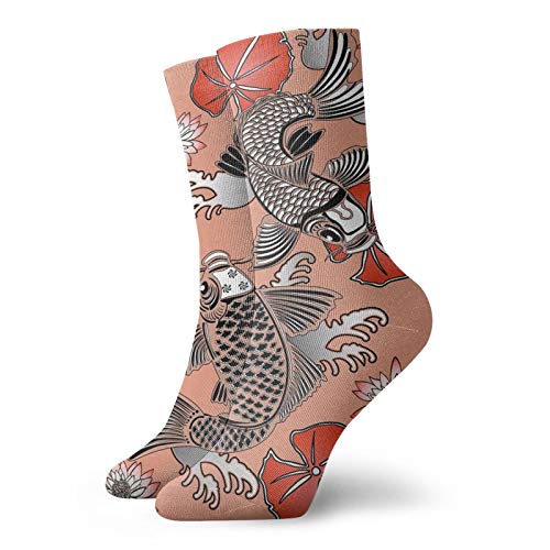 Calcetines suaves de longitud media de pantorrilla, carpas sagradas en estilo tradicional de tinta japonesa con ilustraciones clásicas, calcetines para hombres y mujeres