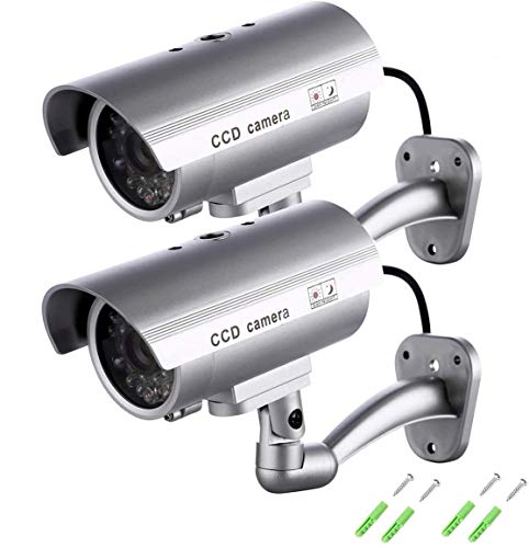 Cámara Falsa, Dummy Cámara de Seguridad Vigilancia Falsa Inalámbrico Impermeable Sistema de Vigilancia IR LED Parpadeante Fake Cámara Simulada CCTV (2Pcs) (2 Packs)
