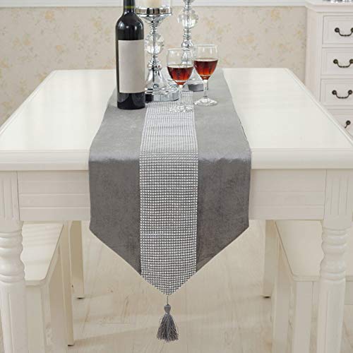 Camino de mesa moderno de Matedepreso - Duradero franela de poliéster con brillantes - Camino de mesa lavable (32 180 cm), color gris, gris, 32 180cm