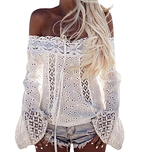 Camisas Mujer Manga Larga De La Trompeta Hombros Descubiertos Cuello Barco Elegantes Vintage Encaje Blusa Fashion Suelto Color Solido Outdoor Casual Camisetas Blusas Tops Camisas Mujer Manga Larga De La Trompeta Hombros Descubiertos Cuello Barco Elegantes Vintage Encaje Blusa Fashion Suelto Color Solido Outdoor Casual Camisetas Blusas Tops