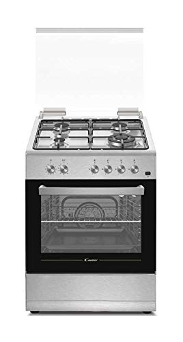 Candy CGG655SI/E - Cocina libre instalación 60cms - Encimera gas 4 zonas y horno gas 55L - Color Silver - Clase A