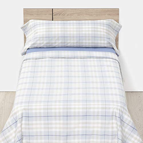 Carrefour Tex - Funda Nórdica 2 Piezas de Algodón Percal Cuadros Cama 90 cm Estampado