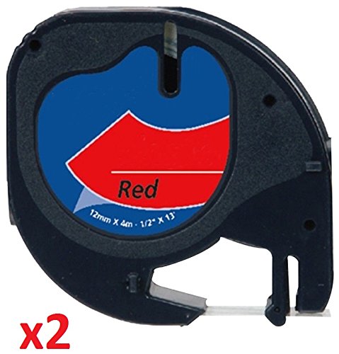 Cartridges Kingdom 2 Compatibles Cinta de Etiquetas para Dymo LetraTag 91203 S0721630 12mm x 4m Negro sobre Rojo, plástico