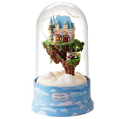 Casa de muñecas de bricolaje, modelo de casa en miniatura con luz LED Montaje de casa de muñecas Kit de casa de muñecas en miniatura giratorio de bricolaje con cubierta antipolvo para amantes de brico Casa de muñecas de bricolaje, modelo de casa en miniatura con luz LED Montaje de casa de muñecas Kit de casa de muñecas en miniatura giratorio de bricolaje con cubierta antipolvo para amantes de brico