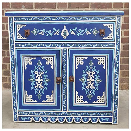 Casa Moro | Cómoda Azul de Madera marroquí (82 x 82 x 40,5 cm, con 1 cajones y 2 Puertas, Pintada a Mano) | MO4122