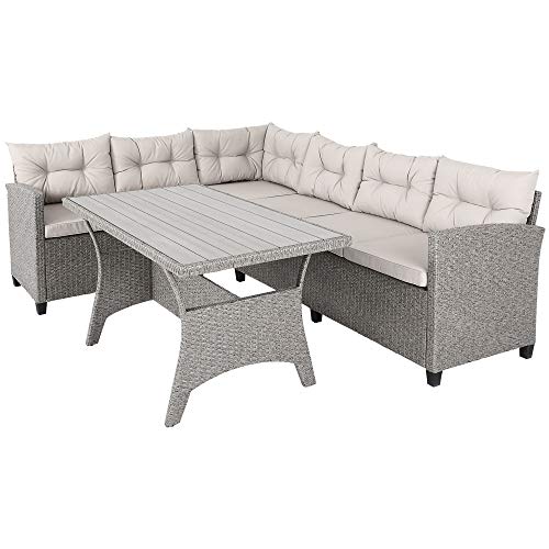 Casaria Conjunto muebles de Jardín 6 Personas Sofa de Esquina 340cm con mesa cojines Poliratán Terraza Patio Balcón Exterior