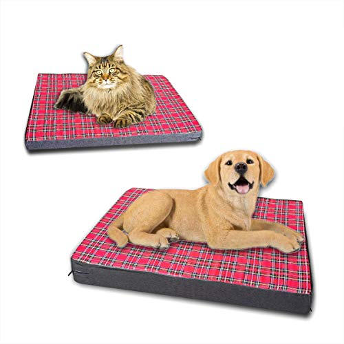 Caseta colchón para perro o gato, cama de 5 cm y 9 cm, de espuma viscoelástica lavable y desenfundable (60 x 50 cm, esponja escocesa + espuma viscoelástica de 9 cm)