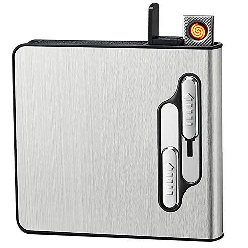Casos de Cigarrillos mechero automático de Metal con USB 2-en-1 portátil, Conveniente para el Encendedor de Cigarrillos 20,Silver