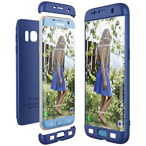 CE-Link Funda para Samsung Galaxy S7 Edge Rigida 360 Grados Integral, Carcasa S7 Edge Silicona Snap On Diseño Antigolpes Choque Absorción, Samsung S7 Edge Case Bumper 3 en 1 Estructura - Azul