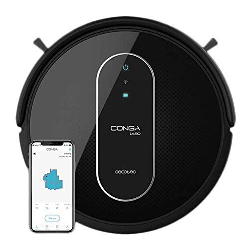 Cecotec Robot Aspirador Conga Serie 1490 Impulse. 1400Pa, Sistema iTech SmartGyro 2.0, friega, aspira y Barre a la Vez, App con Mapa, Limpieza Ordenada de Toda la Superficie, Alexa & Google Assistant.