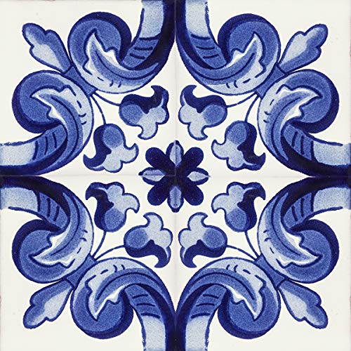Cerames Asturia - Azulejos azules de talavera de 10 x 10 cm Paquete de 30 azulejos