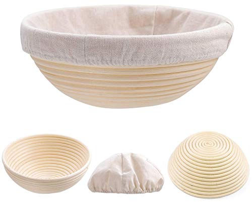Cesta de fermentación redonda, 18 x 9 cm, diámetro de 18 cm, cesta de pan, cesta de fermentación de caña natural para panaderos profesionales y domésticos, panaderos y cuchillos de panadería