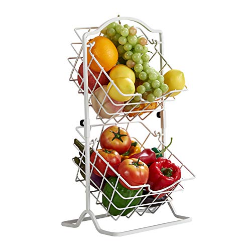 Cesta de Frutas, Estantes de Almacenamiento Colgante, Cesta Almacenaje de Verduras para Almacenamiento y Organización de Cocina 2 Niveles