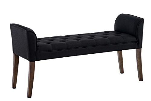 Chaise Longue Cleopatra con Tapizado de Tela I Banco Largo Acolchado en Estilo Chesterfield I Silla Larga I Color:, Color:Negro, Color del Marco:Envejecido Oscuro