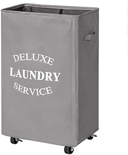 Chrislley Cesto para la ropa sucia con ruedas de 90 litros, plegable, con ruedas, color gris Chrislley Cesto para la ropa sucia con ruedas de 90 litros, plegable, con ruedas, color gris