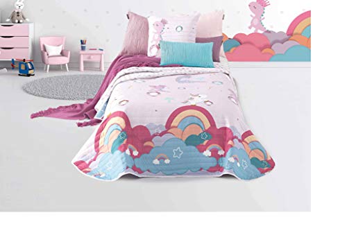 Ciberdescans Colcha Boutí Ideal para Primavera/Verano Unicornios Y Dinosaurios de Manterol Cama 90