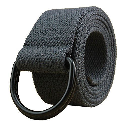 Cinturón de lona para hombre y mujer con anillo en D negro de 1 1/2 pulgadas de ancho, color sólido extra largo