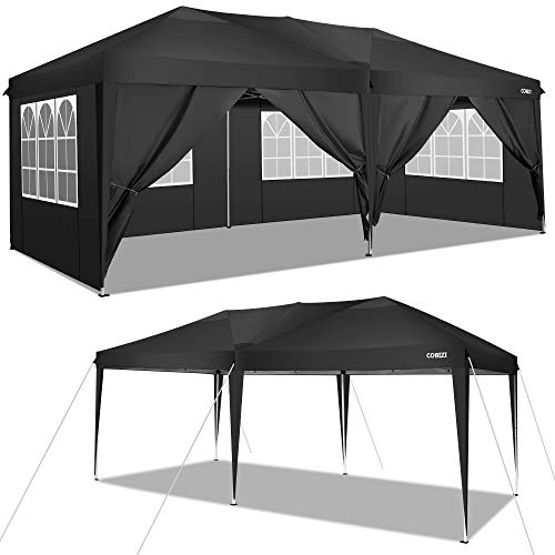 COBIZI Cenador de 3 x 6, impermeable, incluye bolsa, impermeable, altura regulable, plegable, tienda de jardín desplegable (3 x 6 m + 6 laterales), color negro