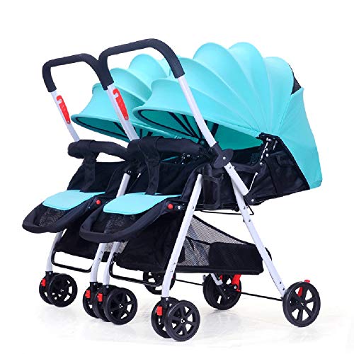 Cochecito de bebé gemelo, carro infantil doble Carro de bebé plegable reversible ligero reversible -by Virtpers (color : Azul)