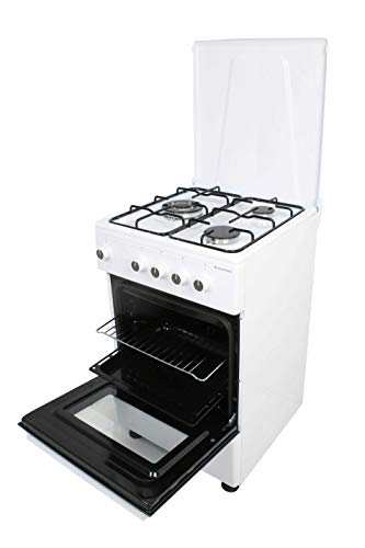 COCINAS DE GAS CON HORNO CGS-50B MILECTRIC (3 FUEGOS, Blanco, Cocina independiente, Placa + Horno, Kit Gas Natural, Doble Puerta Vidrio Horno, Quemadores con Seguridad)