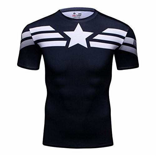 Cody Lundin® Hombres Deporte Apretado Camisa Película Captain héroe Formación Rutina de Ejercicio Capas Base Camiseta (M)