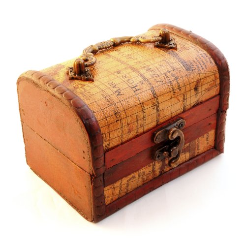 Cofre del Tesoro para decoración (Antiguo) con revestimiento de piel con diseño de mapa, cofre de madera para guardar joyas y piezas pequeñas – Marca Ganzoo Cofre del Tesoro para decoración (Antiguo) con revestimiento de piel con diseño de mapa, cofre de madera para guardar joyas y piezas pequeñas – Marca Ganzoo