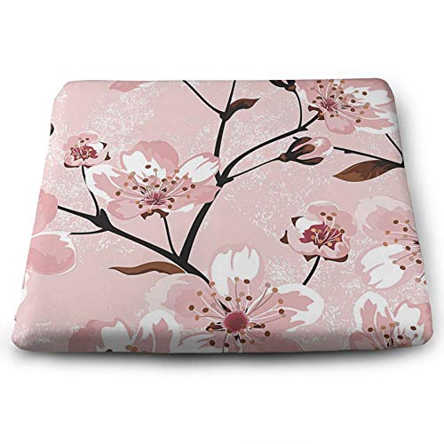 Cojín de asiento cuadrado suave – cómodo cojín de espuma viscoelástica para silla para el hogar/comedor/oficina/sala/habitación/suelos- 38 cm x 34,7 cm – Flores de ciruelo, flores de durazno