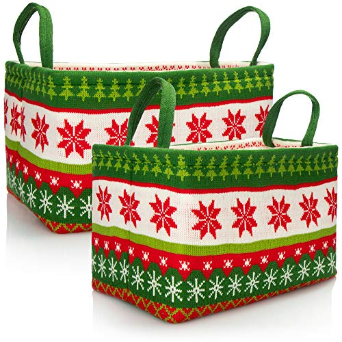 com-four® 2X Cesta de Navidad - Cesta de Regalo con diseño navideño - Decoración navideña - Bolsa (2 Piezas - Verde. Blanco. Rojo)