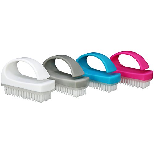 com-four® 4X Cepillo para Manos - Cepillo de Uñas con Mango - Cepillo de Lavado a Mano, Cepillo de Limpieza en Azul, Blanco, Rosa y Gris (04 Piezas - Mezcla de Colores 3)