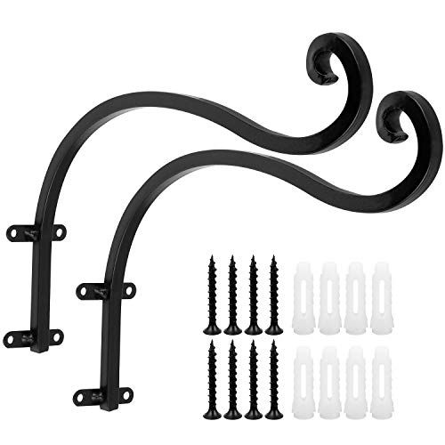 Coolty 2pcs soportes para cesta colgante, gancho para plantas de alta resistencia, gancho de pared forjado a mano soporte de hierro forjado para macetero, colgador de flores, faroles Coolty 2pcs soportes para cesta colgante, gancho para plantas de alta resistencia, gancho de pared forjado a mano soporte de hierro forjado para macetero, colgador de flores, faroles