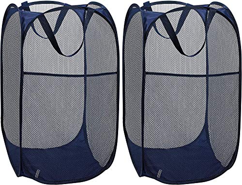 Delgeo Cestos para Lavandería Plegables 【2 Pack】 Plegable Pop-Up Malla Cesto de Ropa Bolsa Bin Cesto Juguete Organizador de Almacenamiento Cesta de Lavandería Independiente con Asas Extendidas(Azul)