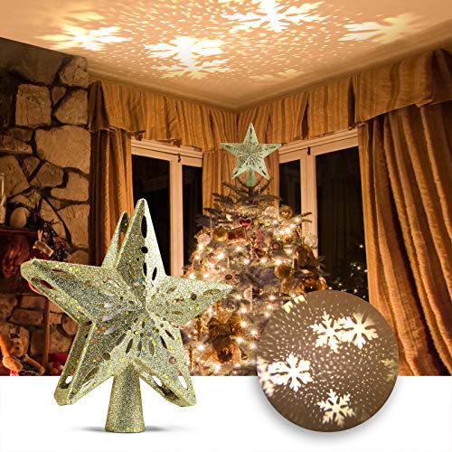 Delicacy Árbol de Navidad Top Estrella Proyector, LED Navidad Proyector Luz, Nieve Copo Navidad Árbol Proyector, Navidad, Vacaciones, Fiesta, Cine en Casa, Decoraciones Interiores, Regalo - Dorado