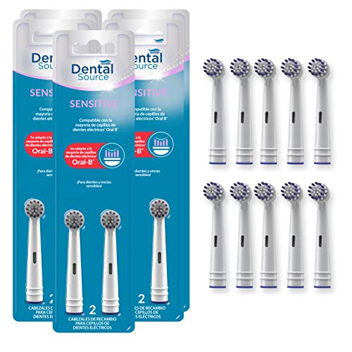 Dental Source SENSITIVE Pack 8+2, Cabezales de recambio para Oral-B cepillo de dientes eléctrico - Para dientes y encías más sensibles - Compatible con brackets o implantes dentales - Pack de 10