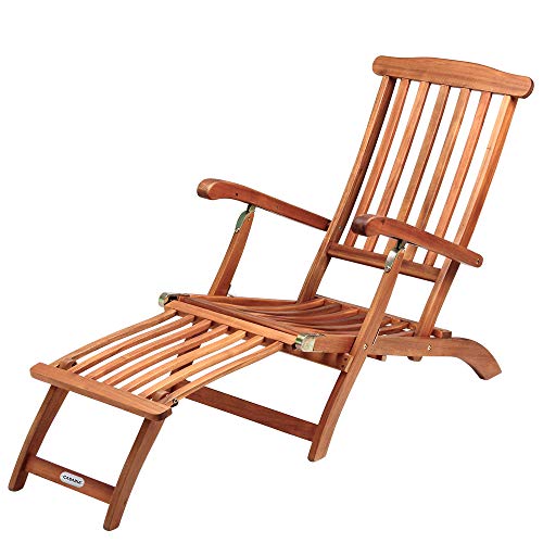 Deuba Chaise longue Queen Mary de madera de Acacia con reposapiés reposabrazos respaldo ajustable silla exterior
