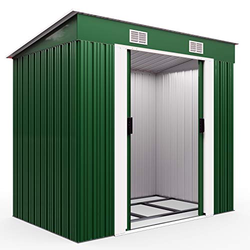 Deuba Cobertizo de Metal Verde 2m² con Base caseta de jardín Almacenamiento Exterior de jardín 196x122x182cm con Puerta