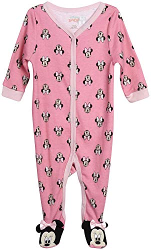 Disney Baby Girls’ Sleep N’ Play – Footie Pajamas: Minnie Mouse, Daisy Duck, Princess (Newborn/Infant), Size 0-3 Months, Minnie Roses