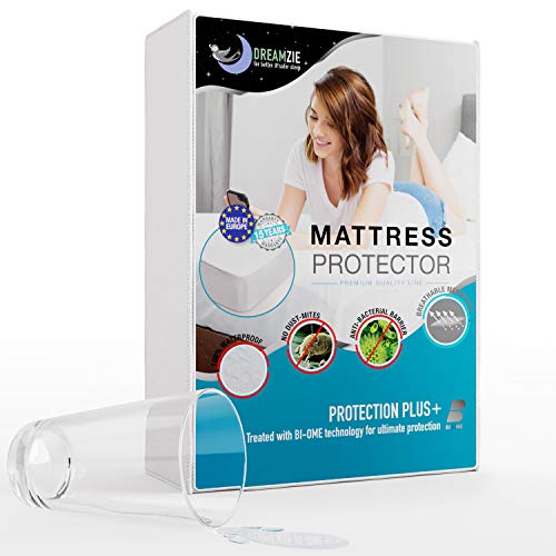 Dreamzie - Protector de Colchón 80 x 200 cm Impermeable - Tela 100% Algodón Oeko Tex - Cubre Colchón Hipoalergénico, Anti-Bacteriano, Anti-Acaros - Elásticos de hasta 28cm - Made in EU Dreamzie - Protector de Colchón 80 x 200 cm Impermeable - Tela 100% Algodón Oeko Tex - Cubre Colchón Hipoalergénico, Anti-Bacteriano, Anti-Acaros - Elásticos de hasta 28cm - Made in EU
