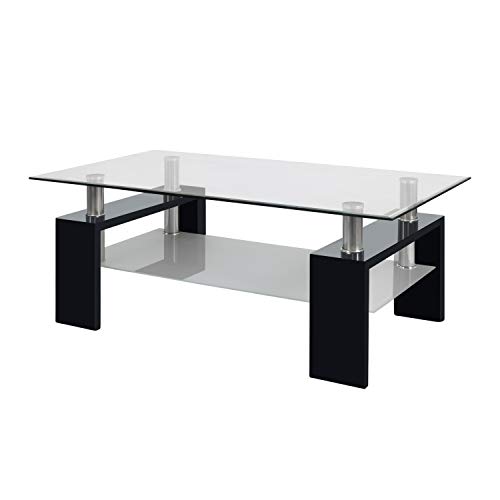 duehome Mesa Centro Moderna de Cristal, Mesita Salon, Color Negro, Medidas: 110 cm (Largo) x 60 cm (Ancho) x 45 cm (Altura) duehome Mesa Centro Moderna de Cristal, Mesita Salon, Color Negro, Medidas: 110 cm (Largo) x 60 cm (Ancho) x 45 cm (Altura)