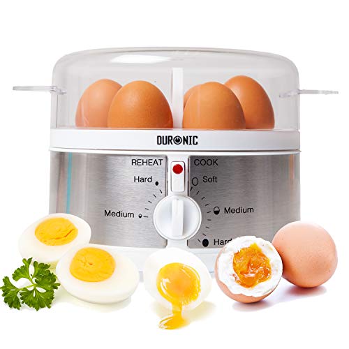 Duronic EB35 Hervidor para huevos eléctrico – hasta 7 Huevos – Cocedor con termostato y minutero – Huevos duros, huevos mollet, huevos pasados por agua – Prepara 2 tipos de huevos a la vez