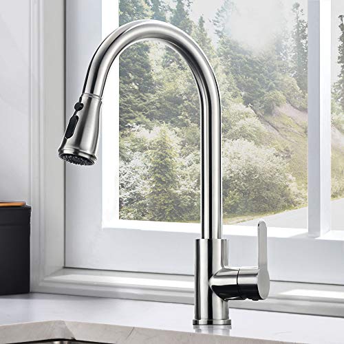 DUTRIX Grifo de Fregadero Extensible Acero Inox, 2 Modos de Chorro Grifo Cocina Extraíble con Botón de Pausa, Acero Cepillado DUTRIX Grifo de Fregadero Extensible Acero Inox, 2 Modos de Chorro Grifo Cocina Extraíble con Botón de Pausa, Acero Cepillado