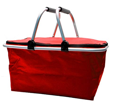 e-Best Cesta de la compra térmica con asas acolchadas, aislante, bolsa isotérmica, cesta de pícnic, bolsa térmica, nevera plegable, color rojo