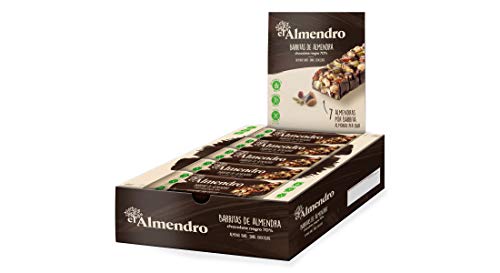 El Almendro - Barritas de Almendra y Chocolate Negro 70% - 10x25 gr - Sin Gluten - Sin Aceite de Palma - Alto Contenido en Fibra