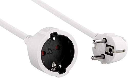 Electraline 01638 Prolongador toma Schuko 3 M, Cable H05VV-F 3G1.5 mm², Blanco