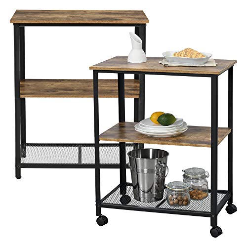 [en.casa] Carro de Servicio Freiburg 76,5 x 60 x 40 cm Carro de Catering para Cocina Carretilla para Servir 3 Estantes Almacenamiento con Ruedas Desmontables Negro y Color de Madera Oscura