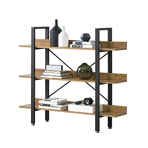 [en.casa] Estante de pie 106 x 120 x 28 cm Estante de Almacenamiento Soporte con 3 Baldas Estantería Organizador Estructura en Acero Negro Estante Nogal